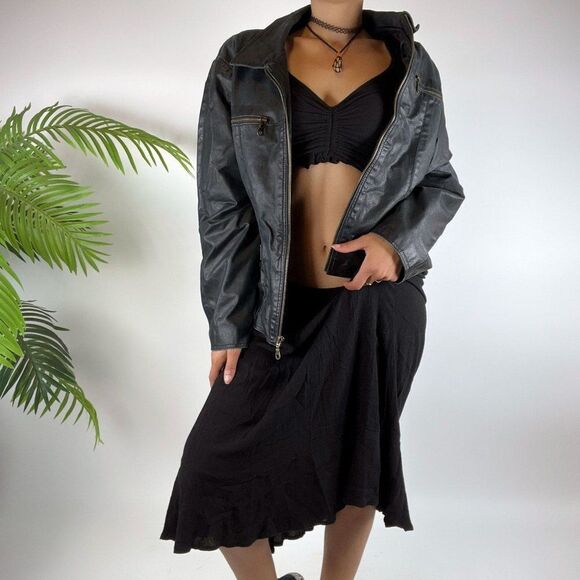 Vintage 90s Grunge Black Indie Streetwear Leather Biker Jacket / Size: Small - Picture 1 of 5